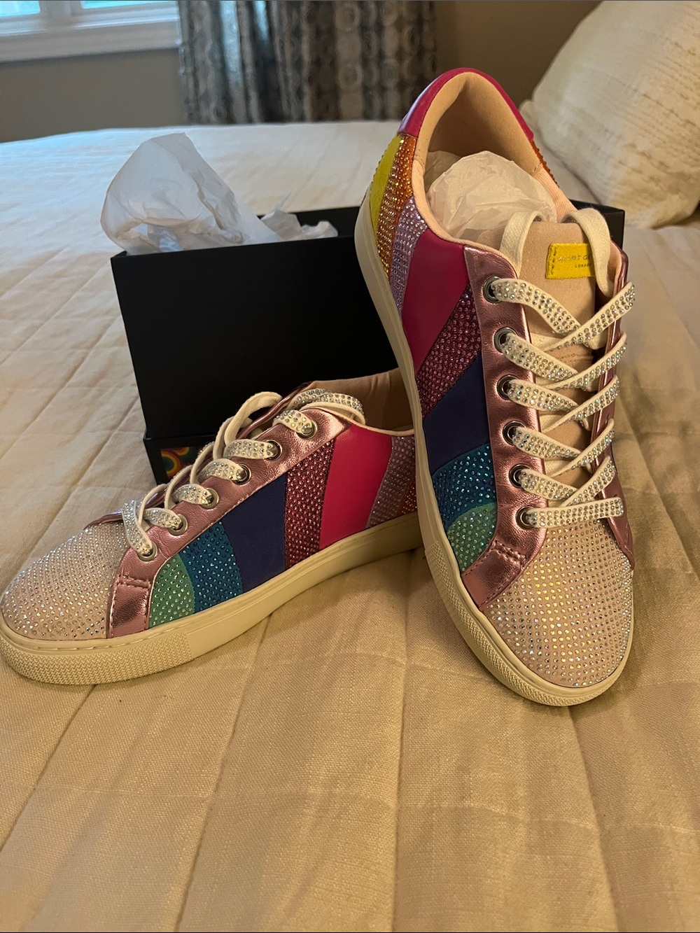 Kurt Geiger Lane Wave Multicolor Rhinestone Stripe Low-Top Sneakers